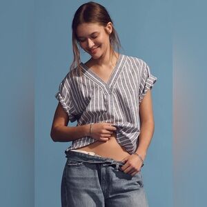 PILCRO by ANTHROPOLOGIE NWOT Linen Henley Surf Shirt in Navy